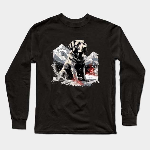 Magical Christmas Labrador dog in the snow: cute four-legged friend with festive hat Long Sleeve T-Shirt by MLArtifex